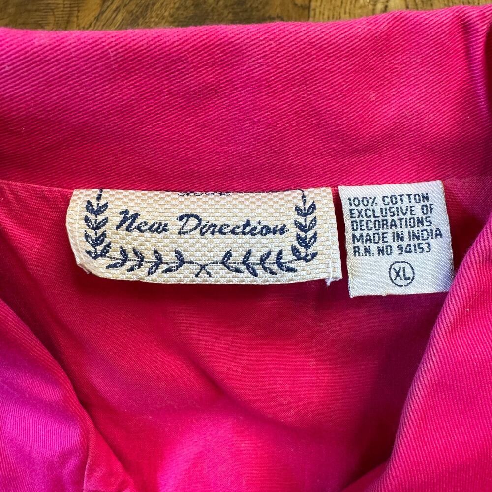 VTG New Direction Womens XL Pink Denim Embroidered Button Patch Jacket - Picture 2 of 5